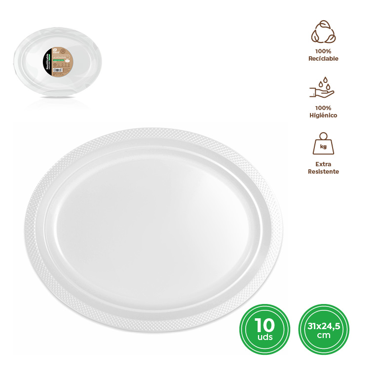 BANDEJA OVALADA 1082R PREMIUM BLANCA 31X24.5CM SET 10UDS