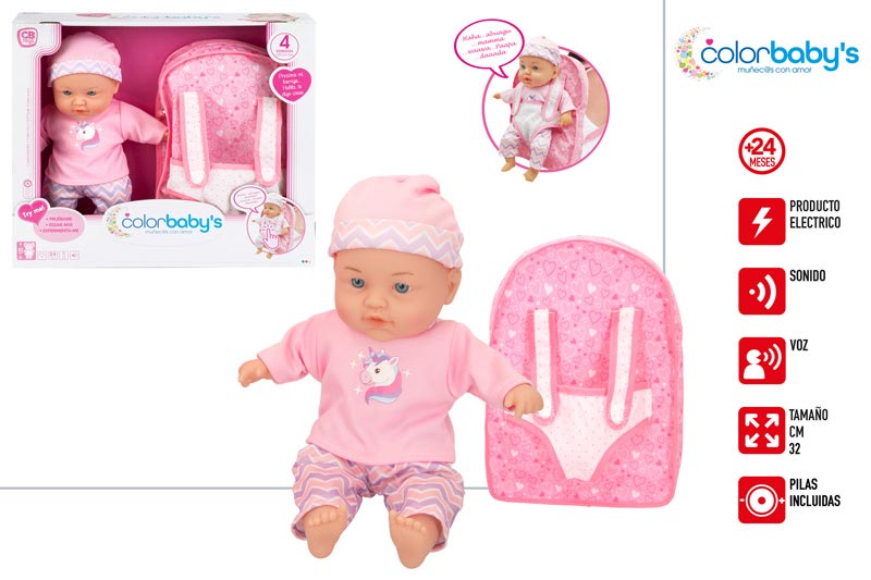 BEBE BLANDITO 32CM 49582 C/SONIDO Y MOCHILA**