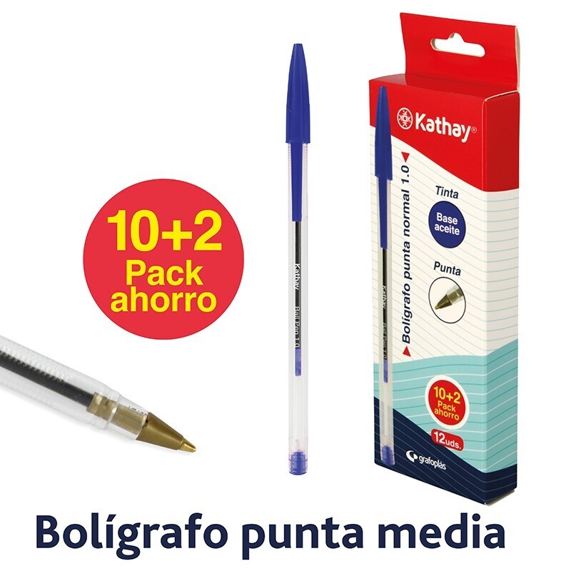 CAJA 12 BOLIGRAFOS T.ACEITE AZUL KATHAY 86210930