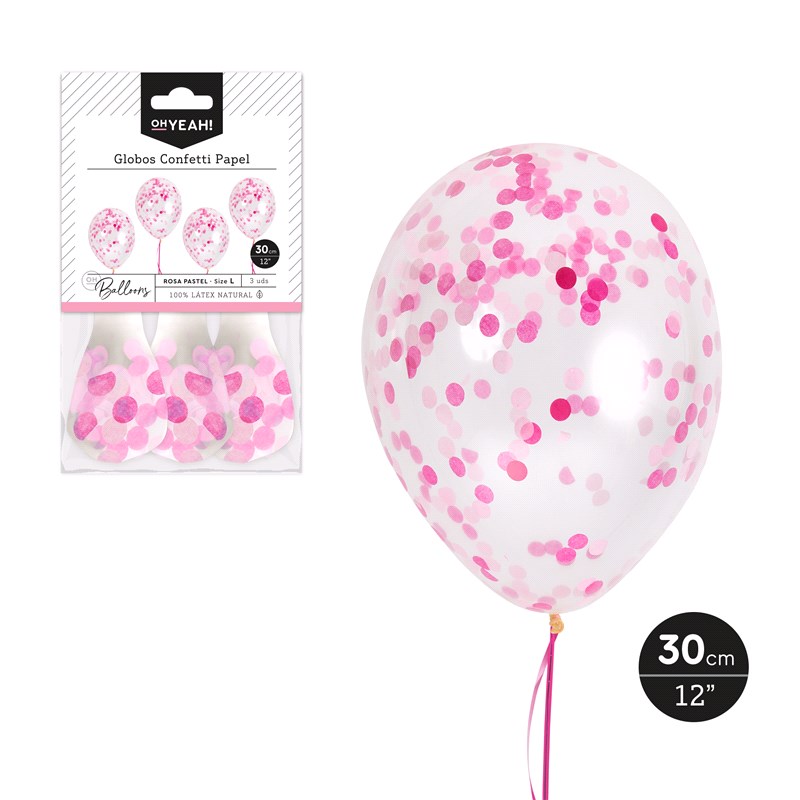 GLOBO 112-1126 LATEX + CONFETTI ROSA PASTEL 30CM SET 3 UDS