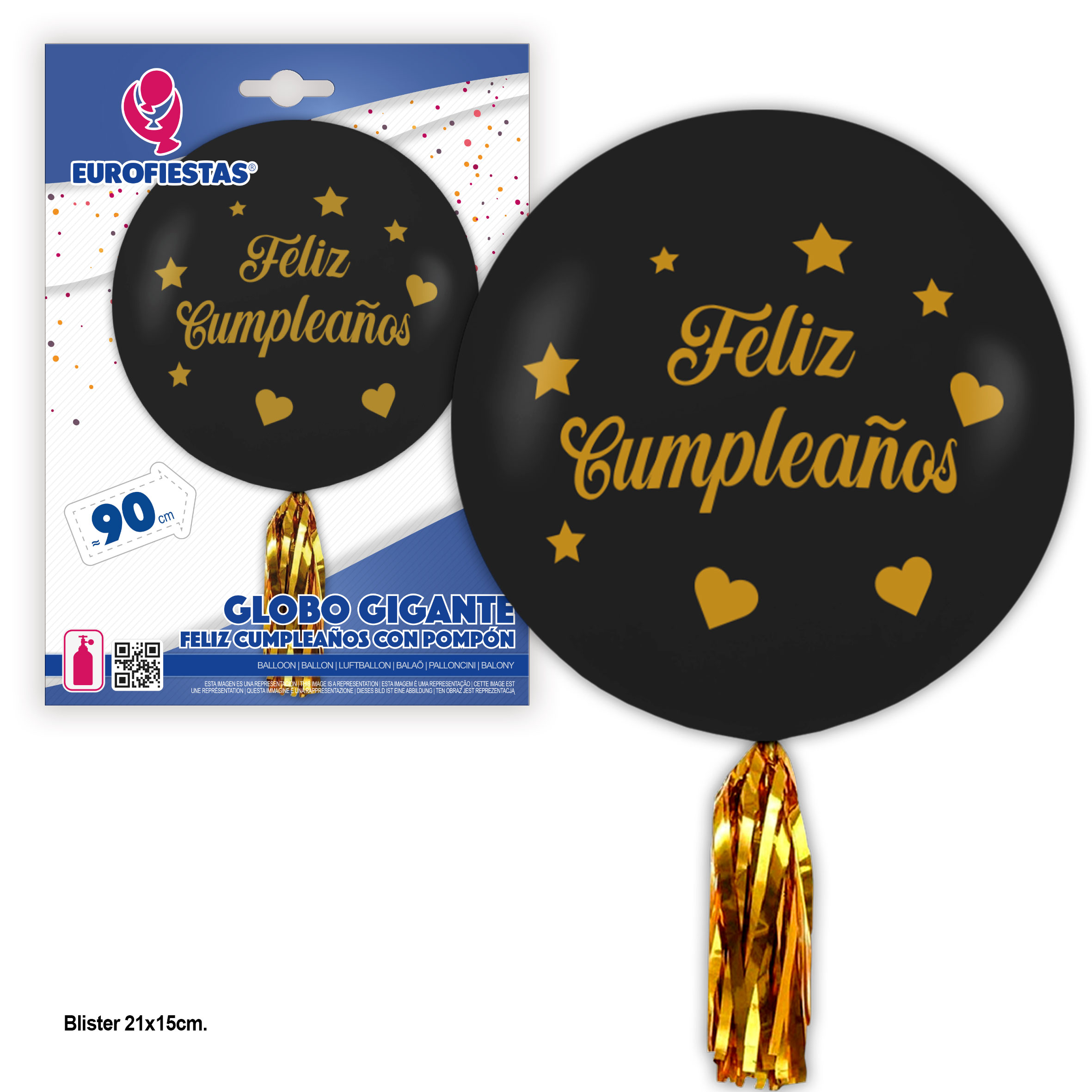 GLOBO 11436 LATEX GIGANTE NEGRO POMPON CUMPLE