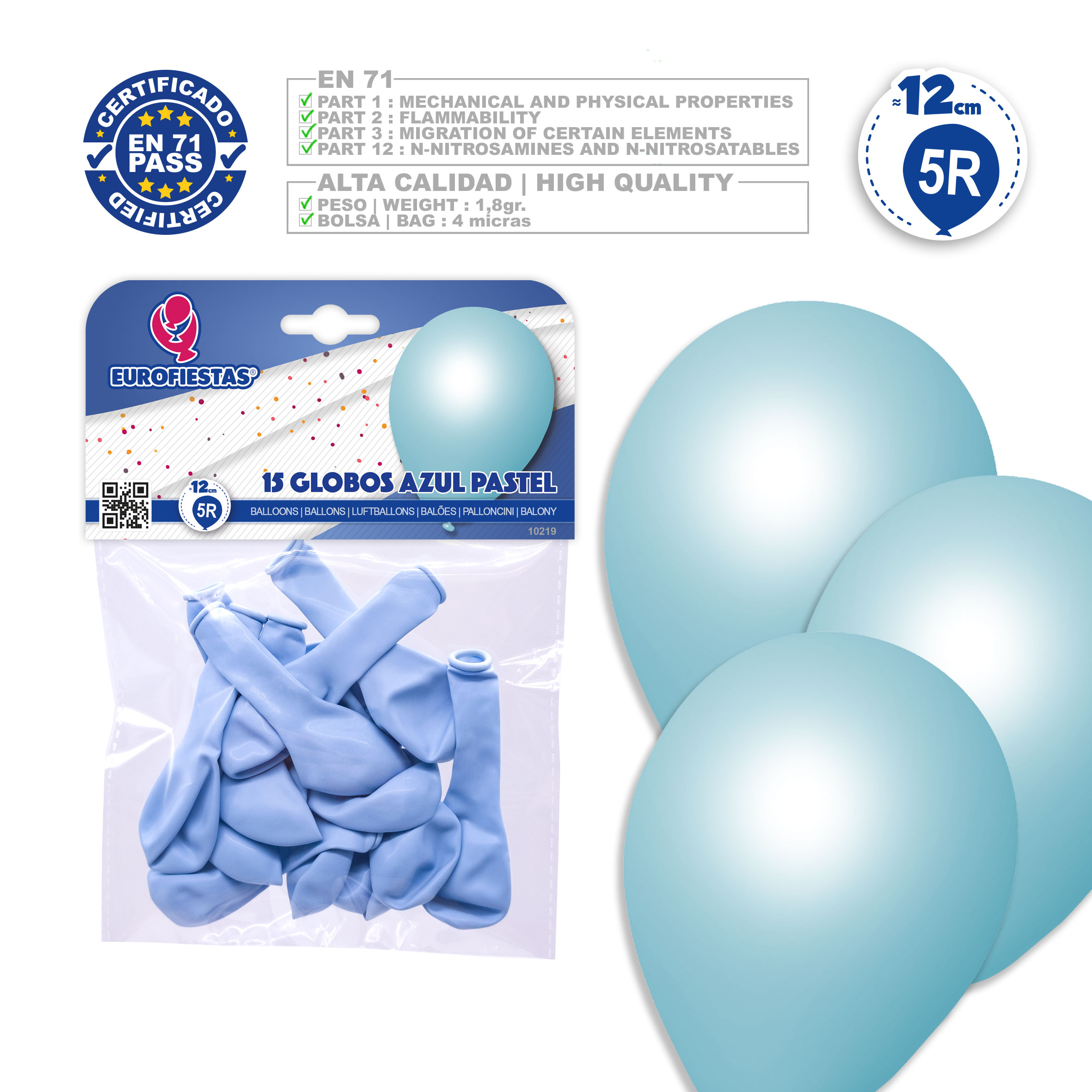 GLOBOS 10219 15UDS PASTEL AZUL