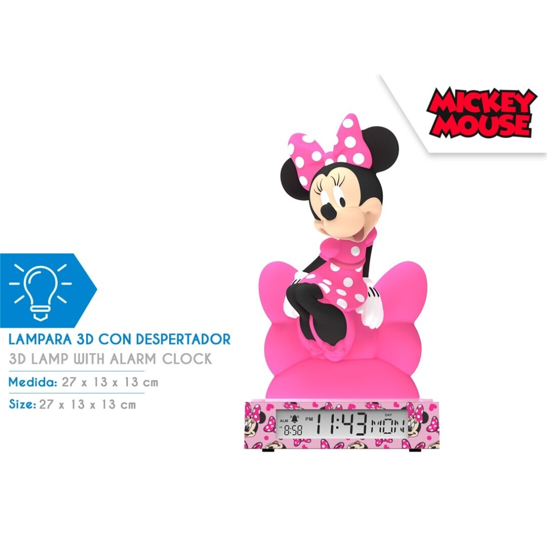 LAMPARA 3D MN4500 CON DESPERTADOR Y FECHA MINNIE (CING24)