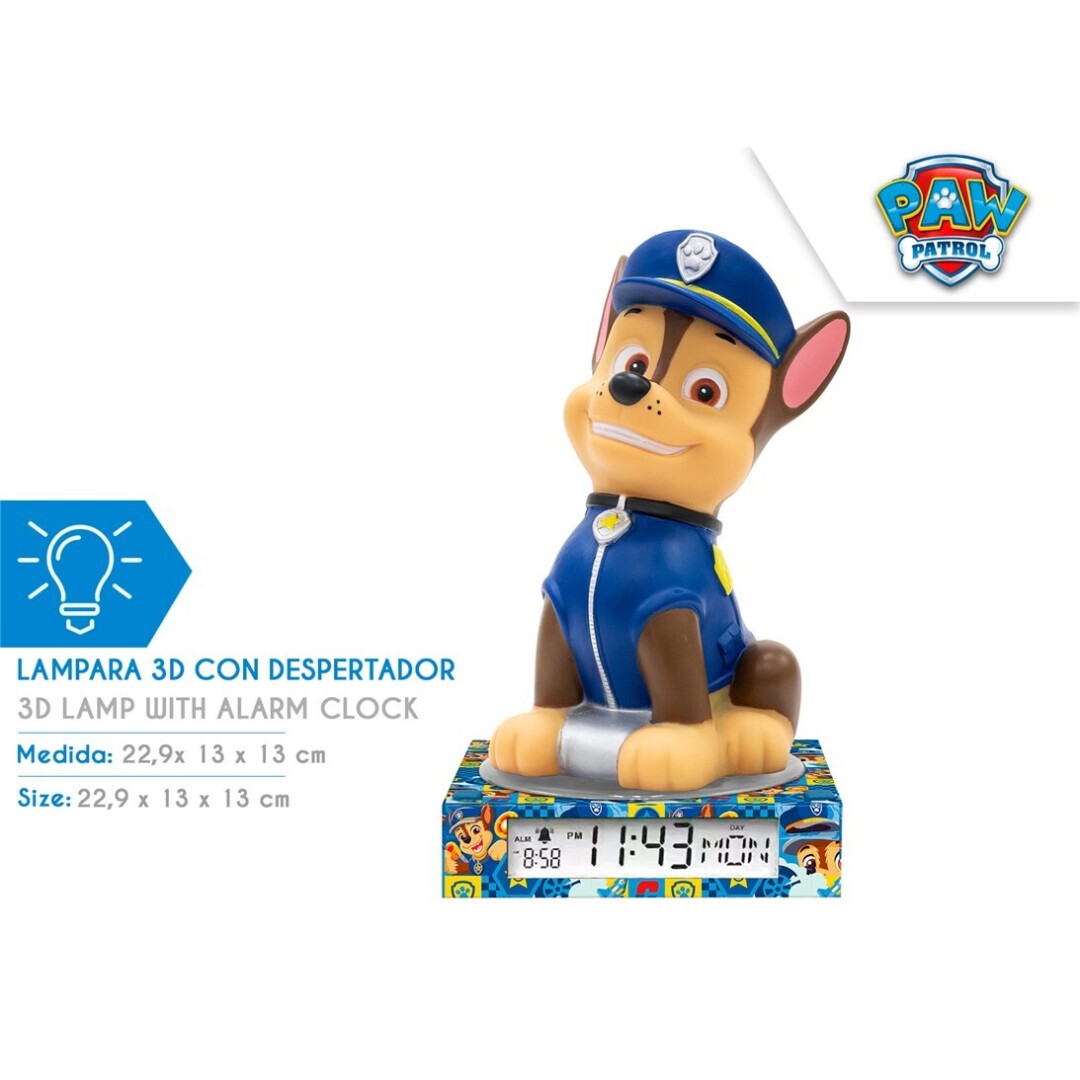 LAMPARA 3D PW19972 CON DESPERTADOR Y FECHA PAW PATROL