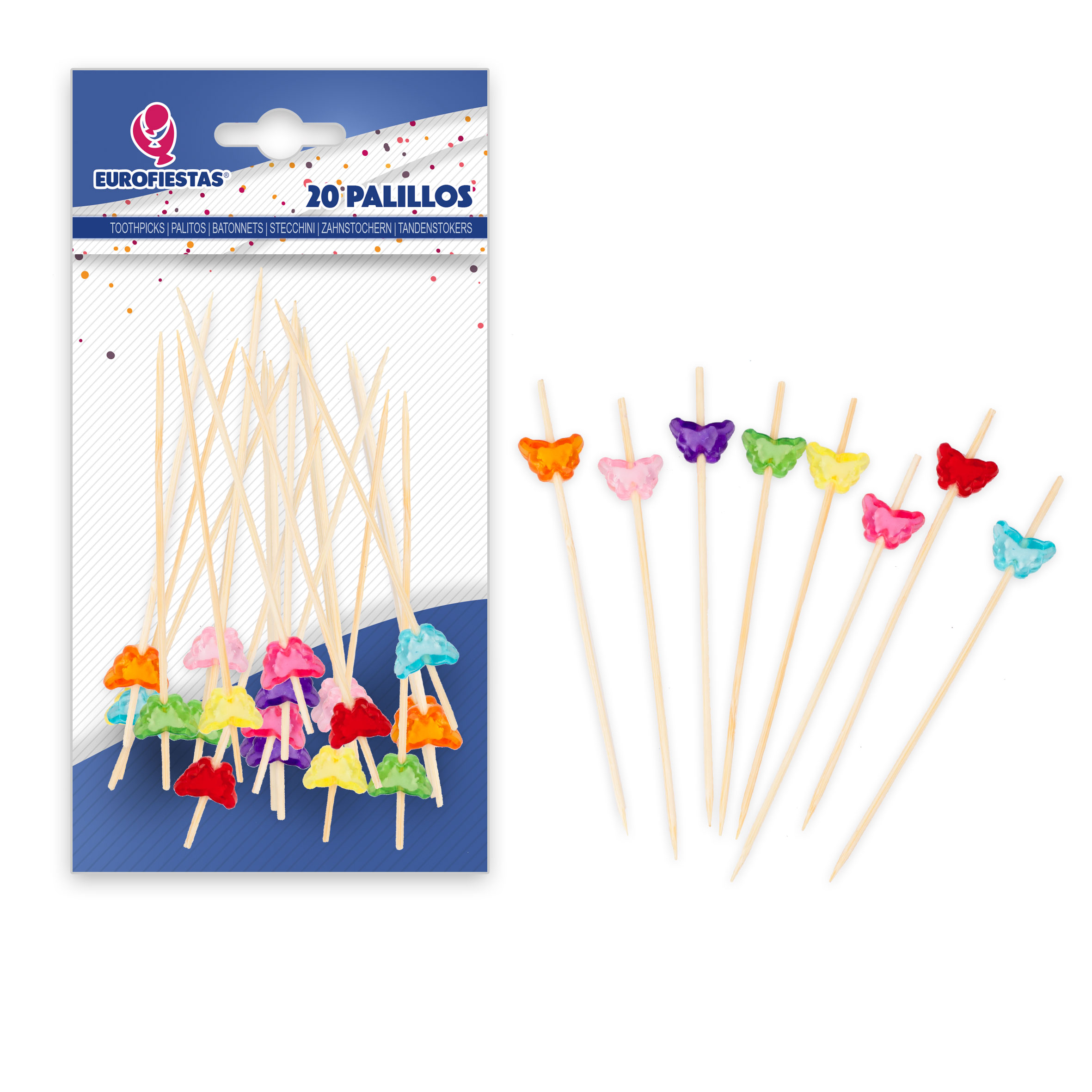 PACK 20 PALILLOS 32201 12CM MARIPOSAS