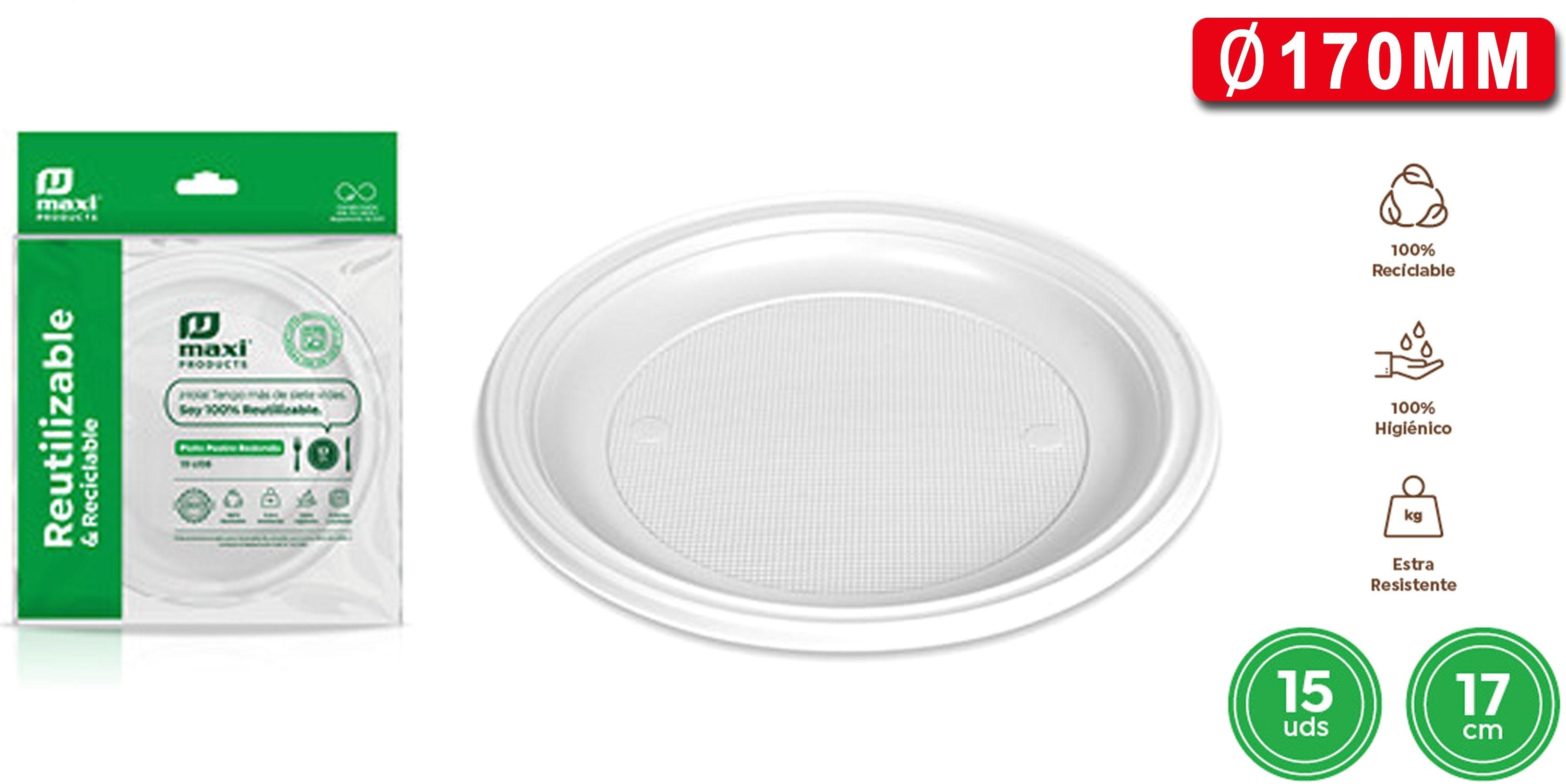 PLATO REDONDO 1000R POSTRE BLANCO 17CM 15UDS