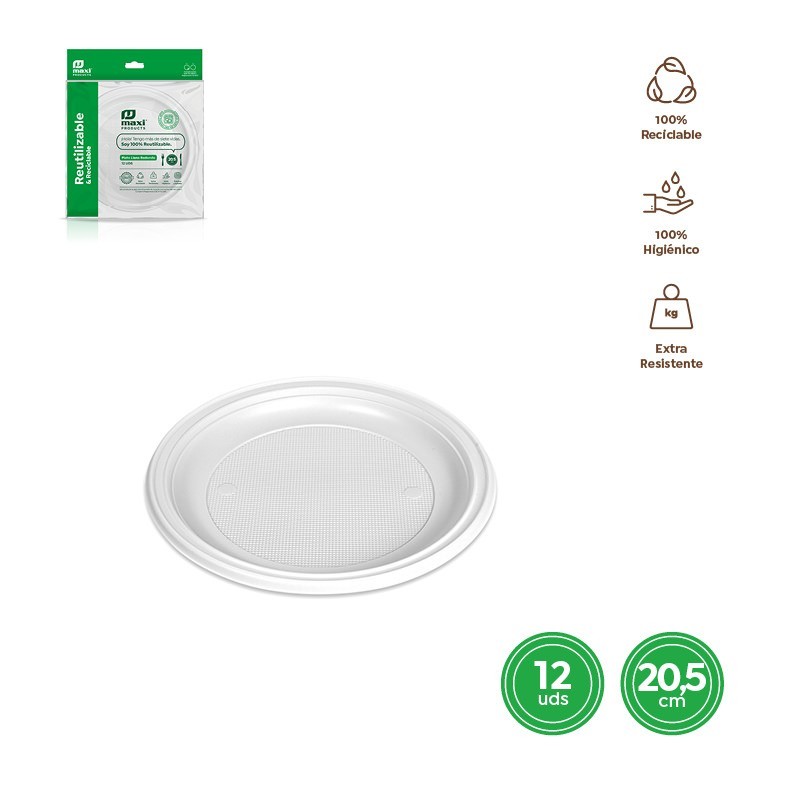 PLATO REDONDO 1001R BLANCO 20,5CM 12UDS