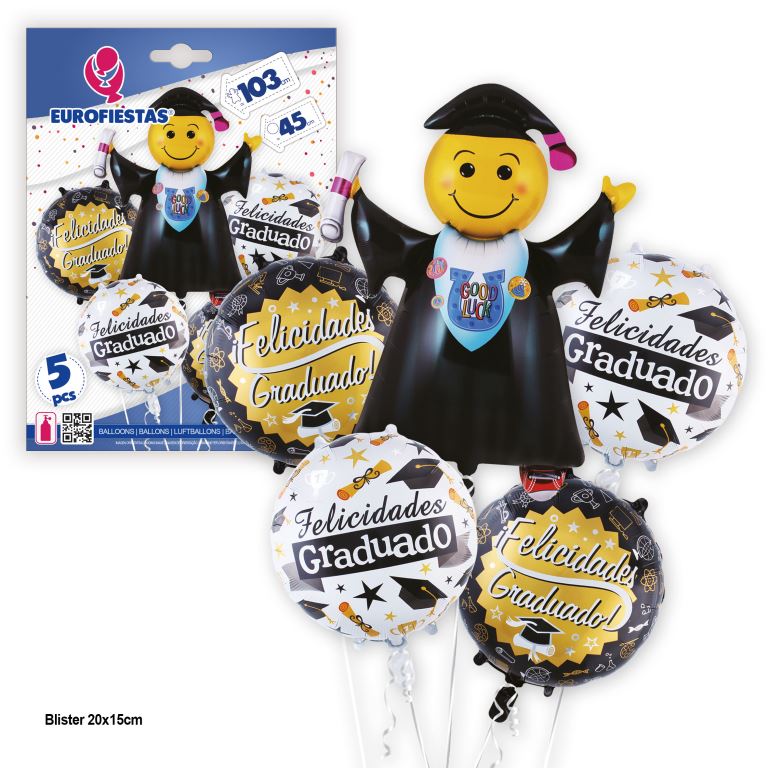 SET 5 GLOBOS 17319 POLIA. GRADUACION SMILEY