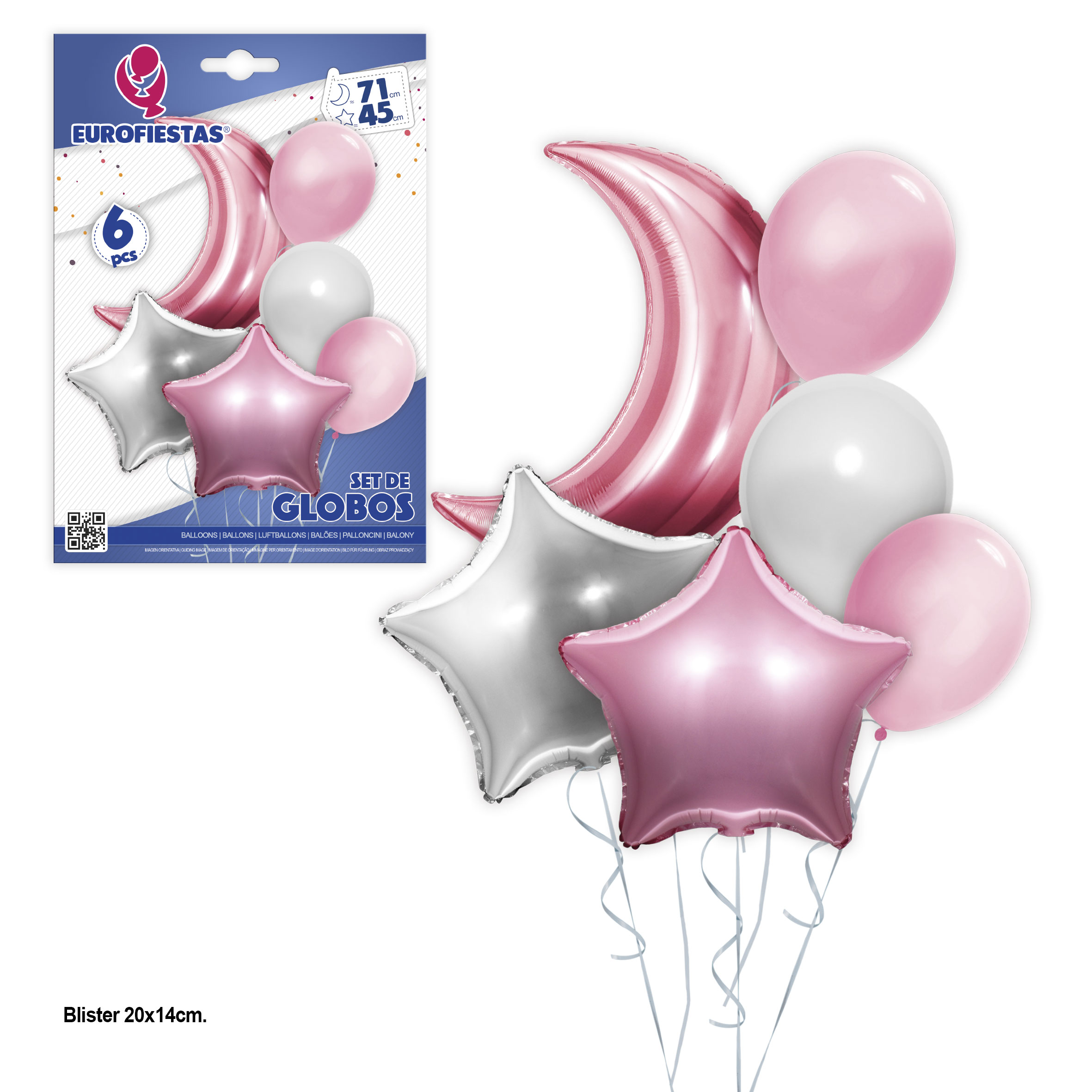 SET 6 GLOBOS 11425 POLIA. LUNA ROSA LATEX