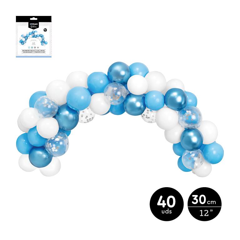 SET ARCO DE GLOBOS 112-1145 AZUL Y PLATA COLORES STD SET 40UDS 1.5M