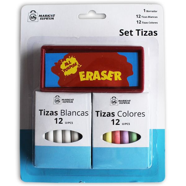 TIZAS BLANCAS 44348 12UDS Y COLORES 12UDS CON BORRADOR