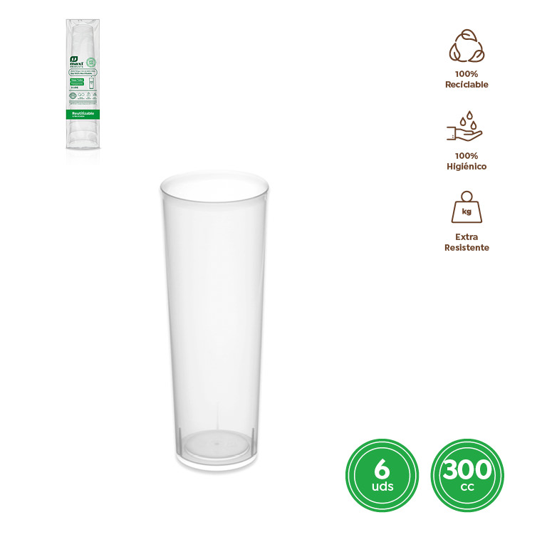 VASO TUBO 1219R TRANSPARENTE 300CC REUTILIZABLE SET 6UDS