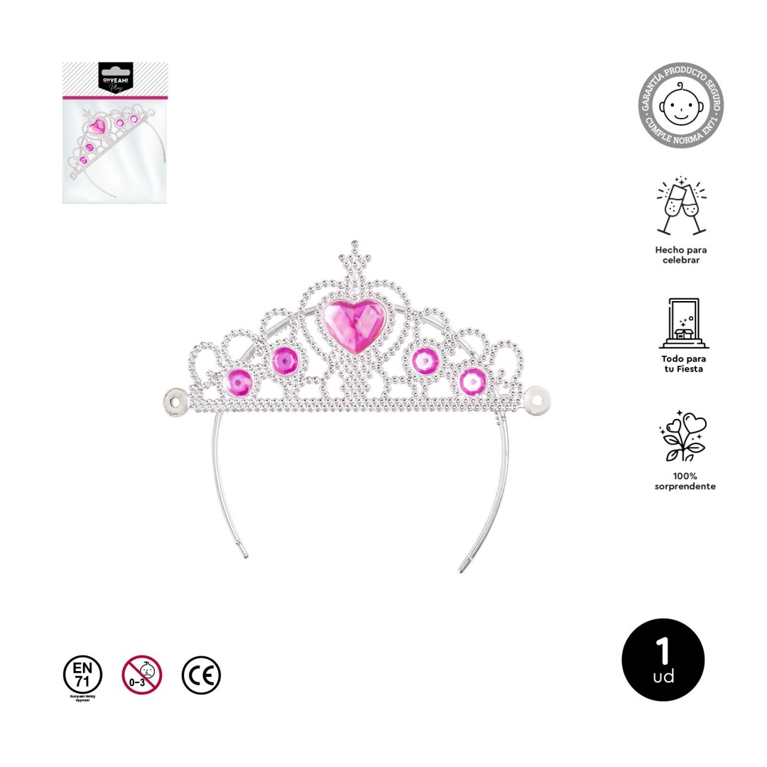 ACCESORIO PIÑATA 1291569 CORONA PRINCESA PLATEADA Y ROSA**