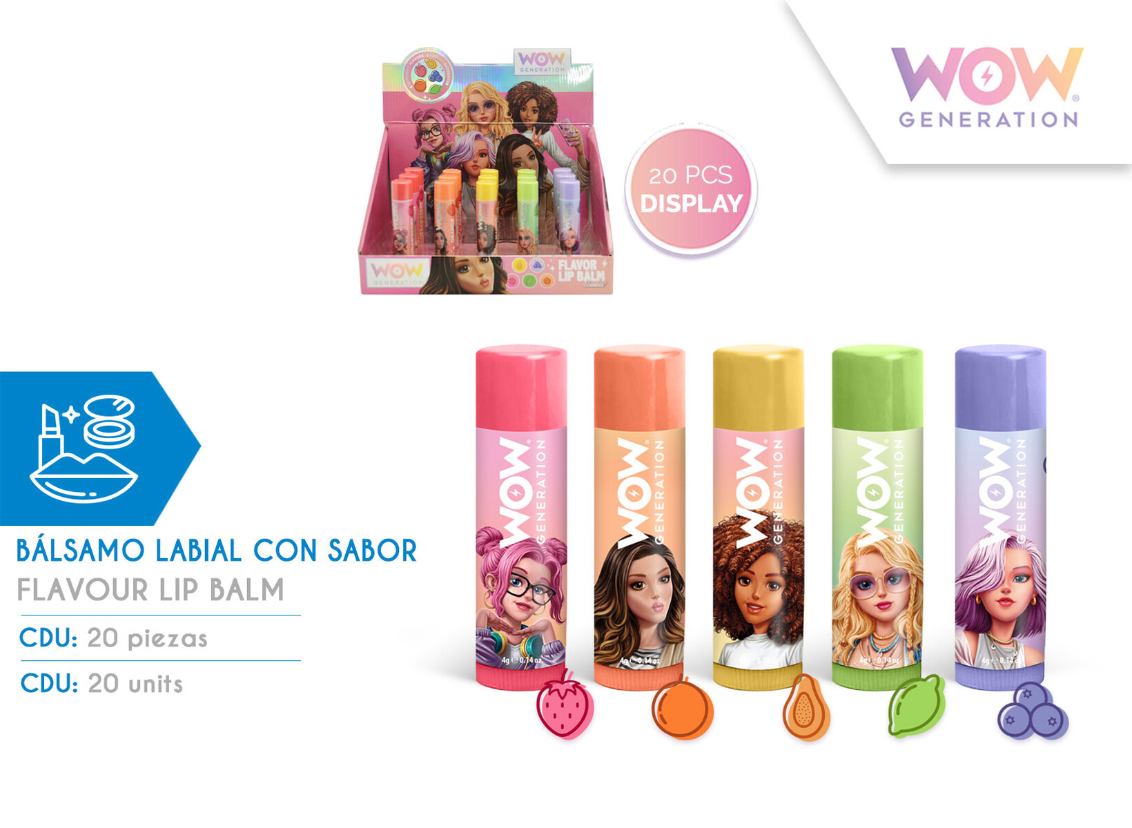 BALSAMOS LABIALES DE SABORES WOW00112 WOW GENERATION