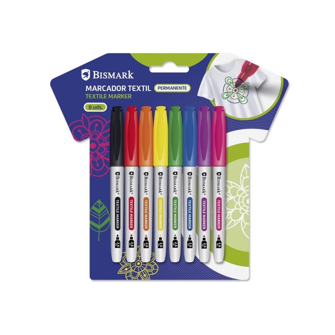 BLISTER 8 ROTULADOR 329373 PERMANENTE TEXTIL COLORES VIVOS