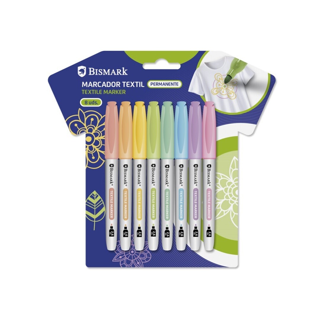BLISTER 8 ROTULADOR 329374 PERMANENTE TEXTIL COLORES PASTEL