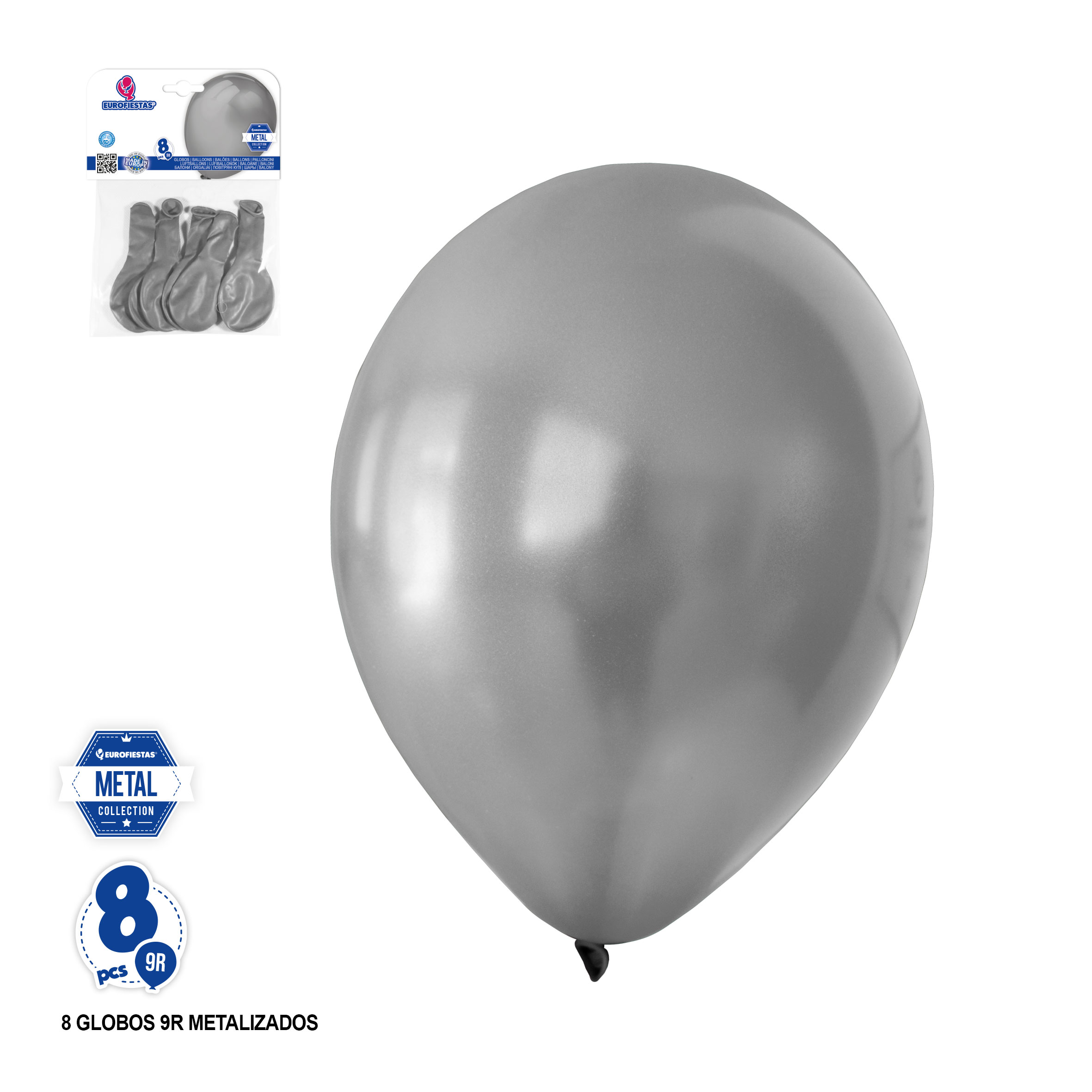 GLOBO METALIZADO 1259 PLATA 9R 8 UNIDADES