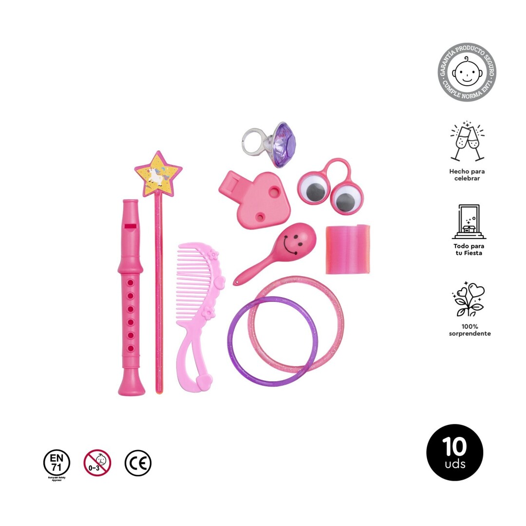 SET 10UDS SURTIDO 129-1550 JUGUETES PARA PIÑATA ROSA