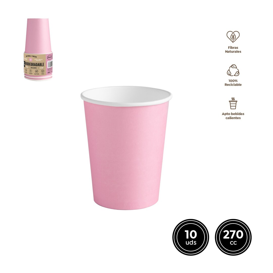 SET 10UDS VASO 8134 CARTÓN ROSA PASTEL 270CC (9OZ)