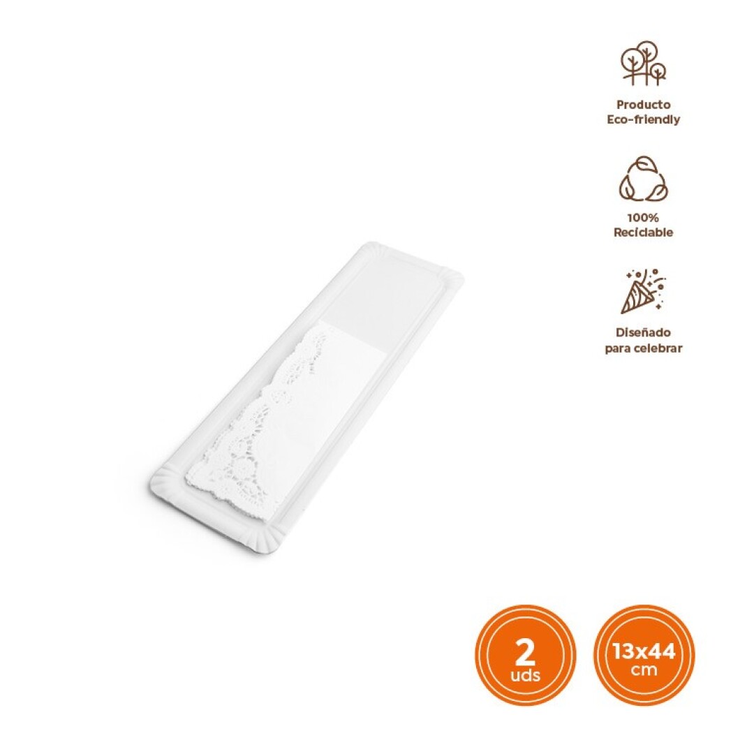 SET 2UDS BANDEJA 3069 CARTÓN CON BLONDA RECTANGULAR BRAZO BLANCA 13X44CM