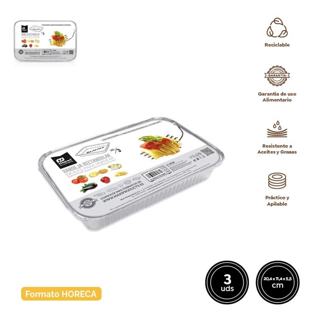 SET 3UDS BANDEJA 2536 ALUMINIO CON TAPA RECTANGULAR 20,4X11,4X5,5CM