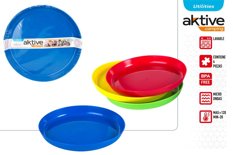 SET 4 PLATOS 16331 PLASTICO PICINIC COLORS