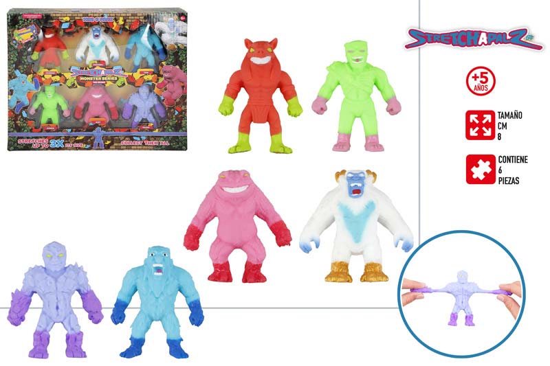 SET 6 MINI FIGURAS 47718 ELASTICAS MONSTRUOS 8CM