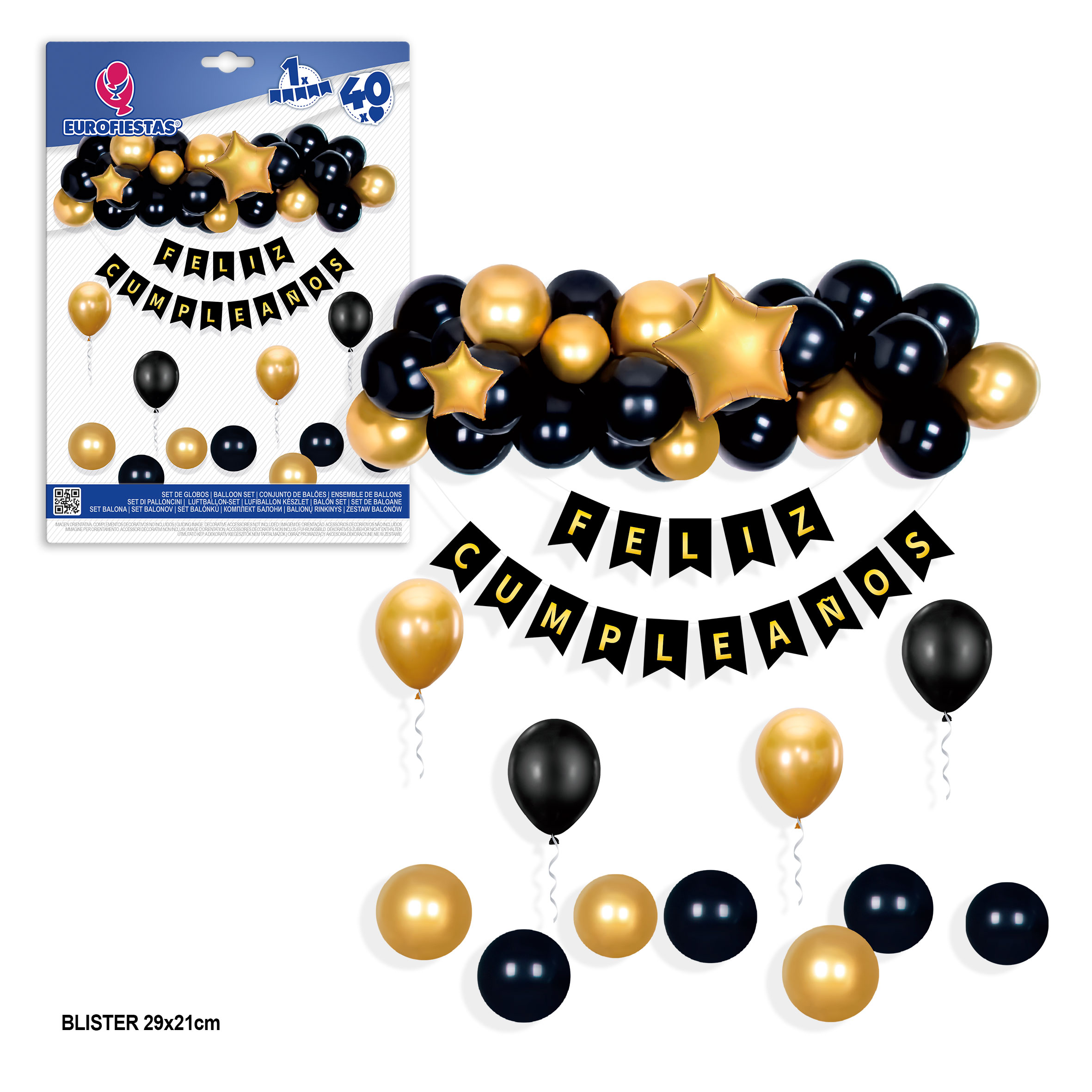 SET NUBE DE 40 GLOBOS 11473 CON GUIRNALDA BANDERINES FELIZ CUMPLE